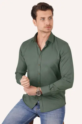 Cactus Green Coffee Button Gift Boxed Slim Fit Men's Shirt - 4