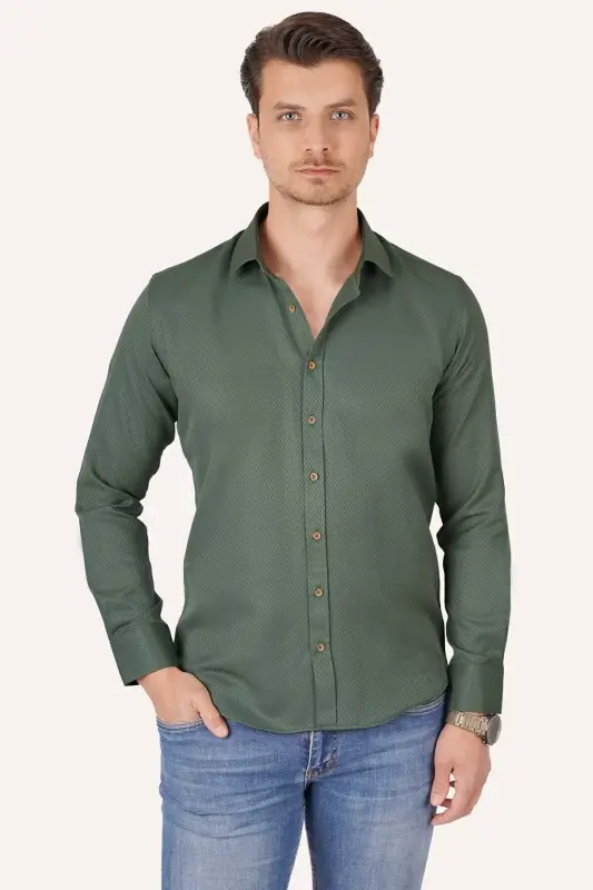Cactus Green Coffee Button Gift Boxed Slim Fit Men's Shirt - 5