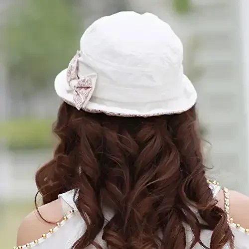 CACUSS Women's Foldable Floral Bucket Hat Rolled Brim with Bowknot - 5