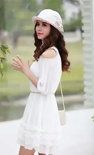 CACUSS Женская Складная Панама с Цветочным Узором, Закатанными Полями и Бантом - 7