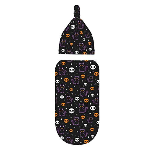 moremohome Halloween Cat Baby Swaddle Blankets & Hat Set (2 Pack, 21