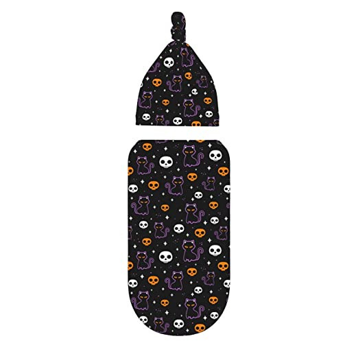 moremohome Halloween Cat Baby Swaddle Blankets & Hat Set (2 Pack, 21