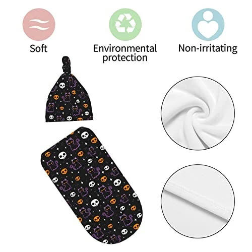 moremohome Halloween Cat Baby Swaddle Blankets & Hat Set (2 Pack, 21