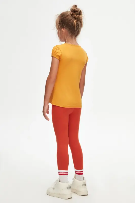 Cadmium Yellow Basic Crew Neck Puff Sleeve Girls T-Shirt - CADMIUM YELLOW - 9