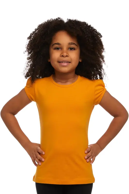 Cadmium Yellow Basic Girls' Crew Neck Watermelon Sleeve T-shirt-CADMIUM YELLOW - LOVETTI