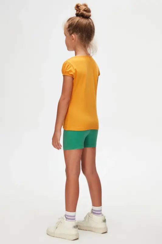 Cadmium Yellow Basic Girls' Crew Neck Watermelon Sleeve T-shirt-CADMIUM YELLOW - 4