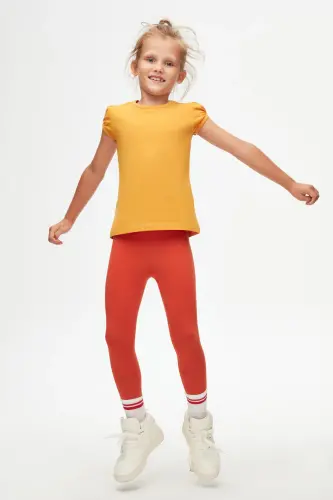 Cadmium Yellow Basic Girls' Crew Neck Watermelon Sleeve T-shirt-CADMIUM YELLOW - 5