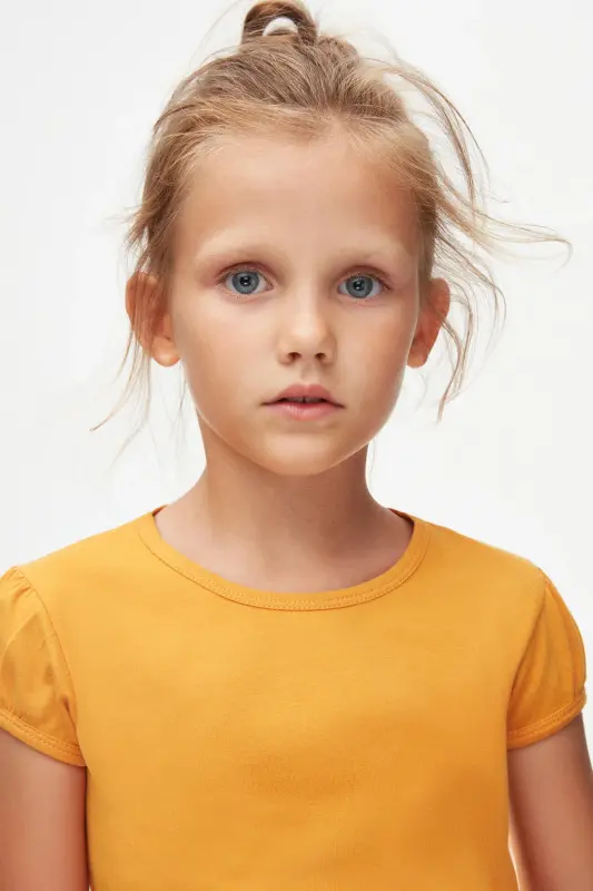 Cadmium Yellow Basic Girls' Crew Neck Watermelon Sleeve T-shirt-CADMIUM YELLOW - 6