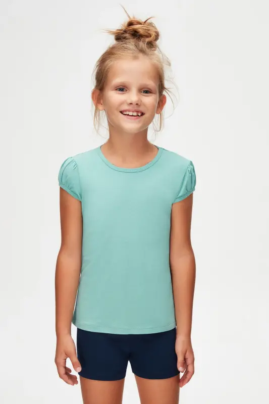 Çağla Yeşil Kız Bebek Kısa Kollu Basıc Tişört - ALMOND GREEN - 2