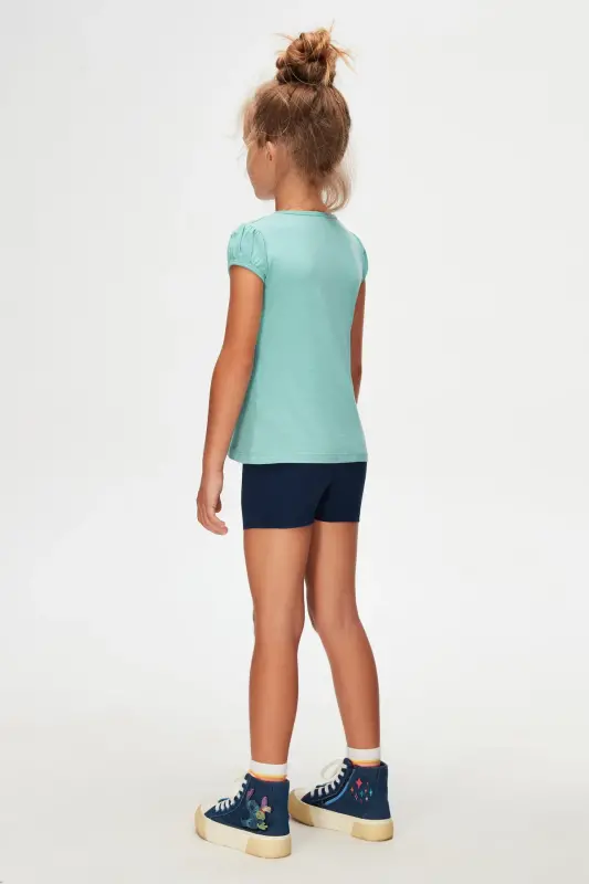 Çağla Yeşil Kız Bebek Kısa Kollu Basıc Tişört - ALMOND GREEN - 3