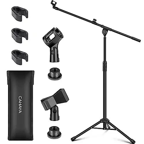 CAHAYA Dual-use Tripod Microphone Stand Boom Arm Floor Mic Stand Portable with Carrying Bag and 2 Mic Clips for Singing Performance Wedding Stage Meeting Live CY0311 