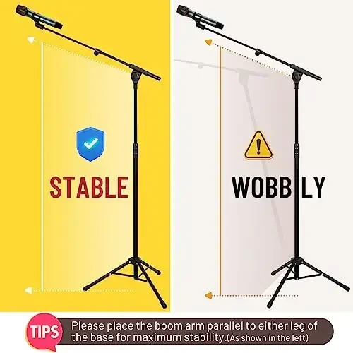 CAHAYA Dual-use Tripod Microphone Stand Boom Arm Floor Mic Stand Portable with Carrying Bag and 2 Mic Clips for Singing Performance Wedding Stage Meeting Live CY0311 - 3
