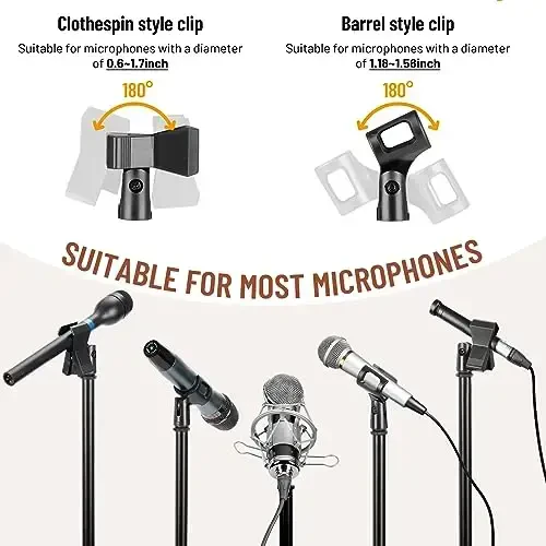CAHAYA Dual-use Tripod Microphone Stand Boom Arm Floor Mic Stand Portable with Carrying Bag and 2 Mic Clips for Singing Performance Wedding Stage Meeting Live CY0311 - 4