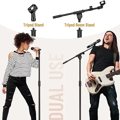 CAHAYA Dual-use Tripod Microphone Stand Boom Arm Floor Mic Stand Portable with Carrying Bag and 2 Mic Clips for Singing Performance Wedding Stage Meeting Live CY0311 - 5