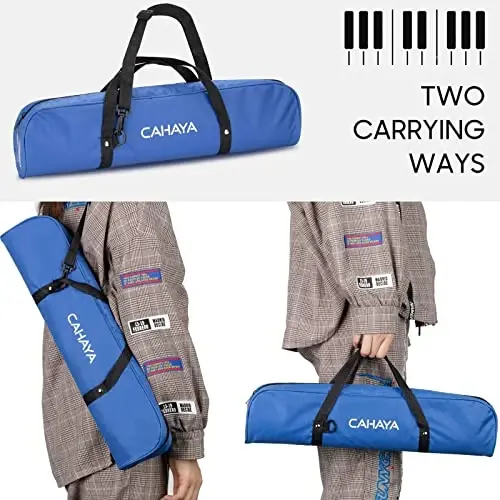 CAHAYA Melodica 2 Double Mouthpieces Tube Sets Melodicas Piano Style 32 Key Portable with Carrying Bag, Blue, CY0050-2 - 2