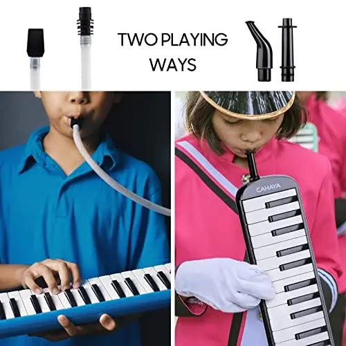 CAHAYA Melodica 2 Double Mouthpieces Tube Sets Melodicas Piano Style 32 Key Portable with Carrying Bag, Blue, CY0050-2 - 3