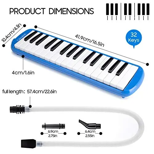 CAHAYA Melodica 2 Double Mouthpieces Tube Sets Melodicas Piano Style 32 Key Portable with Carrying Bag, Blue, CY0050-2 - 4
