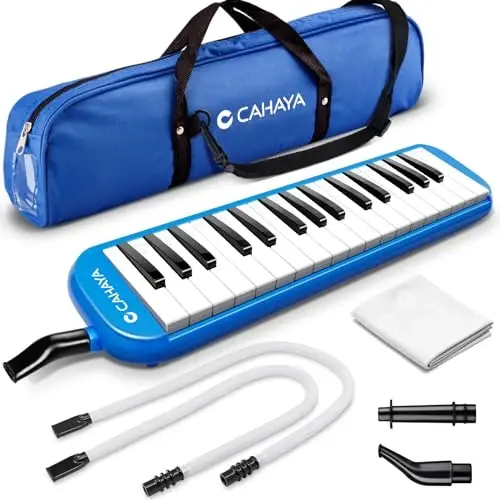 CAHAYA Melodica 2 Double Mouthpieces Tube Sets Melodicas Piano Style 32 Key Portable with Carrying Bag, Blue, CY0050-2 