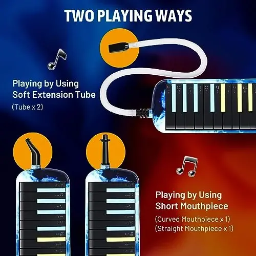 CAHAYA Melodica 32 Keys: Double Tubes Mouthpiece Air Piano Keyboard Musical Instrument Gift with Carrying Bag for Beginners, Professional Musicians - 2