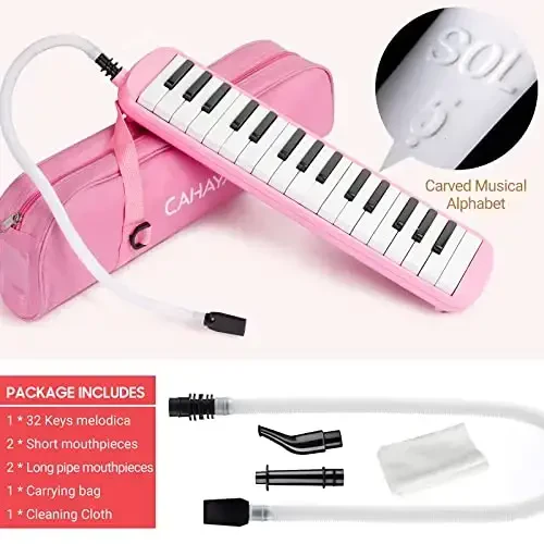 CAHAYA Melodica 32 Keys Double Tubes Mouthpiece Air Piano Keyboard Musical Instrument with Carrying Bag 32 Keys, Pink, CY0050-3 - 4