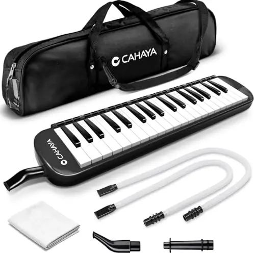 CAHAYA Melodica 37 Keys with Carrying Bag and 2 with Mouthpieces Air Piano Keyboard Musical Instrument for Kids and Adults, Black,Model CY0049-1 