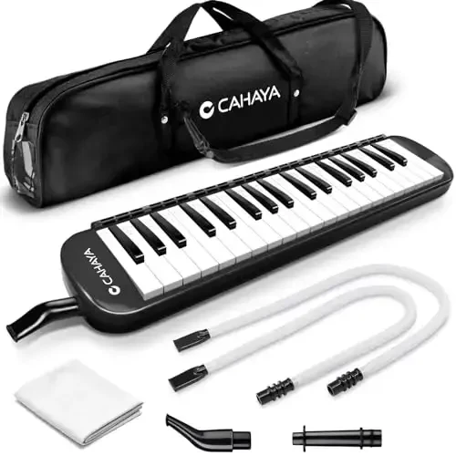 CAHAYA Melodica 37 Keys with Carrying Bag and 2 with Mouthpieces Air Piano Keyboard Musical Instrument for Kids and Adults, Black,Model CY0049-1 - 1