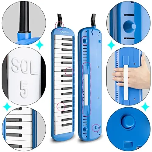 CAHAYA Melodica 37 Keys with Carrying Bag and 2 with Mouthpieces Air Piano Keyboard Musical Instrument for Kids and Adults, Blue, Model CY0049-2 - 6