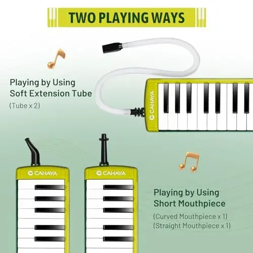 CAHAYA Melodica Instrument 32-Keys Green Double Tubes Mouthpiece Air Piano Pianica Keyboard Musical Instrument with Carrying Bag for Performance Gift CY0356 - 2