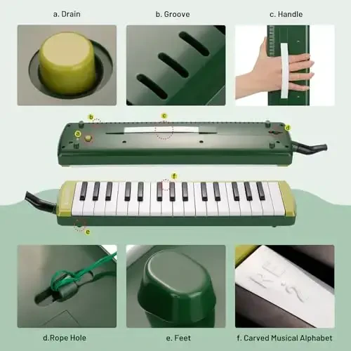 CAHAYA Melodica Instrument 32-Keys Green Double Tubes Mouthpiece Air Piano Pianica Keyboard Musical Instrument with Carrying Bag for Performance Gift CY0356 - 4