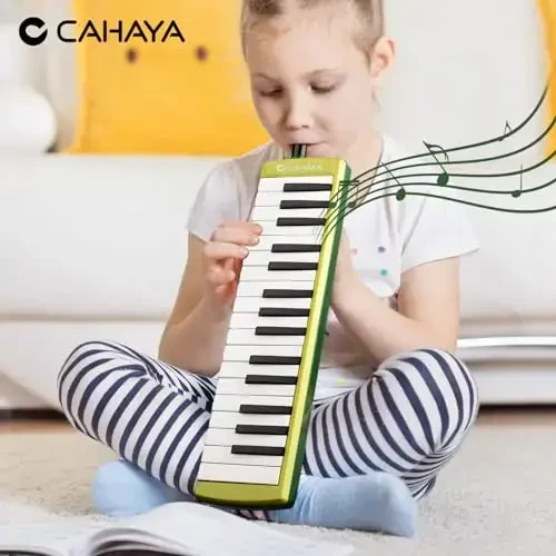 CAHAYA Melodica Instrument 32-Keys Green Double Tubes Mouthpiece Air Piano Pianica Keyboard Musical Instrument with Carrying Bag for Performance Gift CY0356 - 6