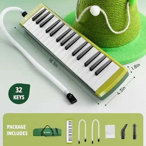 CAHAYA Melodica Instrument 32-Keys Green Double Tubes Mouthpiece Air Piano Pianica Keyboard Musical Instrument with Carrying Bag for Performance Gift CY0356 - 7