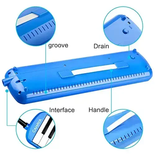 CAHAYA Melodica 2 Double Mouthpieces Tube Sets Melodicas Piano Style 32 Key Portable with Carrying Bag, Blue, CY0050-2 - 5