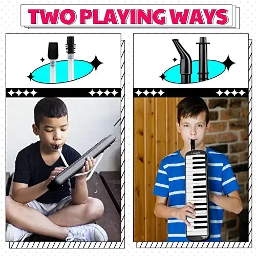 CAHAYA Melodica 37 Keys with Carrying Bag and 2 with Mouthpieces Air Piano Keyboard Musical Instrument for Kids and Adults, Black,Model CY0049-1 - 2