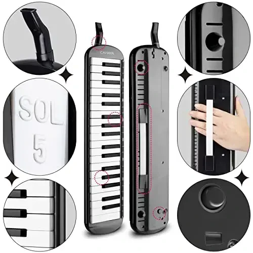 CAHAYA Melodica 37 Keys with Carrying Bag and 2 with Mouthpieces Air Piano Keyboard Musical Instrument for Kids and Adults, Black,Model CY0049-1 - 6