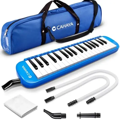 CAHAYA Melodica 37 Keys with Carrying Bag and 2 with Mouthpieces Air Piano Keyboard Musical Instrument for Kids and Adults, Blue, Model CY0049-2 - 1