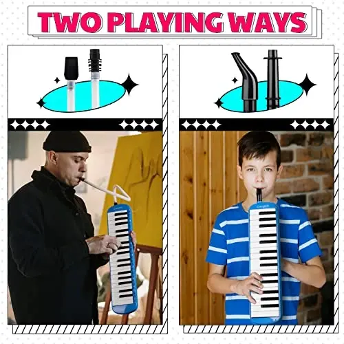 CAHAYA Melodica 37 Keys with Carrying Bag and 2 with Mouthpieces Air Piano Keyboard Musical Instrument for Kids and Adults, Blue, Model CY0049-2 - 2