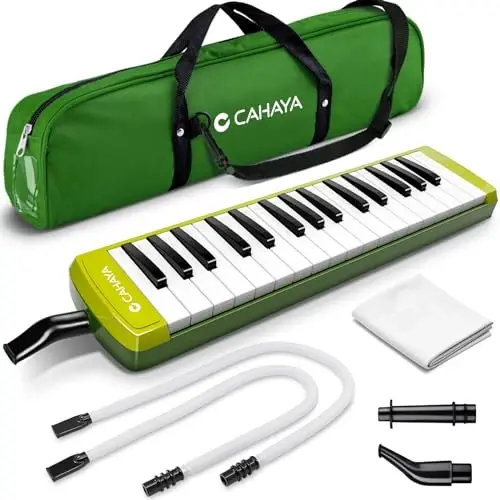 CAHAYA Melodica Instrument 32-Keys Green Double Tubes Mouthpiece Air Piano Pianica Keyboard Musical Instrument with Carrying Bag for Performance Gift CY0356 