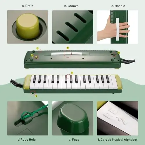 CAHAYA Melodica Instrument 32-Keys Green Double Tubes Mouthpiece Air Piano Pianica Keyboard Musical Instrument with Carrying Bag for Performance Gift CY0356 - 4