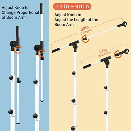 CAHAYA Microphone Stand Boom Arm Floor Mic Stand Tripod Mount White | Portable Floor Mic Stands with Carrying Bag 2 Clips Ideal Boom Arm Setup for Singing Stage Performance Wedding - 3