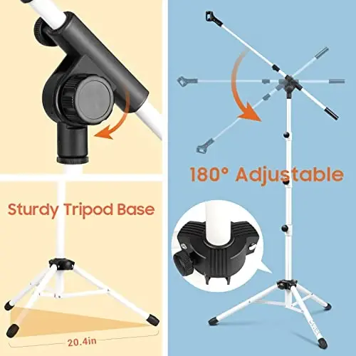 CAHAYA Microphone Stand Boom Arm Floor Mic Stand Tripod Mount White | Portable Floor Mic Stands with Carrying Bag 2 Clips Ideal Boom Arm Setup for Singing Stage Performance Wedding - 4