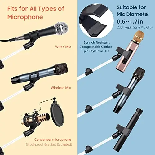 CAHAYA Microphone Stand Boom Arm Floor Mic Stand Tripod Mount White | Portable Floor Mic Stands with Carrying Bag 2 Clips Ideal Boom Arm Setup for Singing Stage Performance Wedding - 5