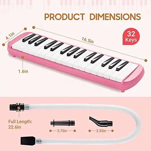 CAHAYA Melodica 32 Keys Double Tubes Mouthpiece Air Piano Keyboard Musical Instrument with Carrying Bag 32 Keys, Pink, CY0050-3 - 3