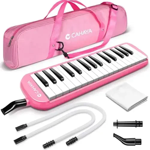 CAHAYA Melodica 32 Keys Double Tubes Mouthpiece Air Piano Keyboard Musical Instrument with Carrying Bag 32 Keys, Pink, CY0050-3 