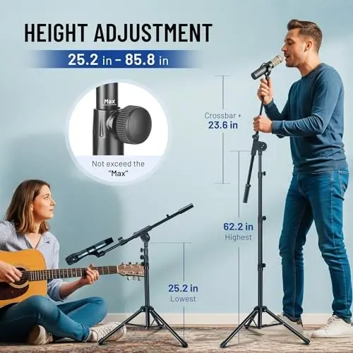 CAHAYA Tripod Microphone Stand Boom Arm Floor Mic Stand with Carrying Bag and 2 Mic Clips for Singing Performance Wedding Stage and Mic Mount CY0239 