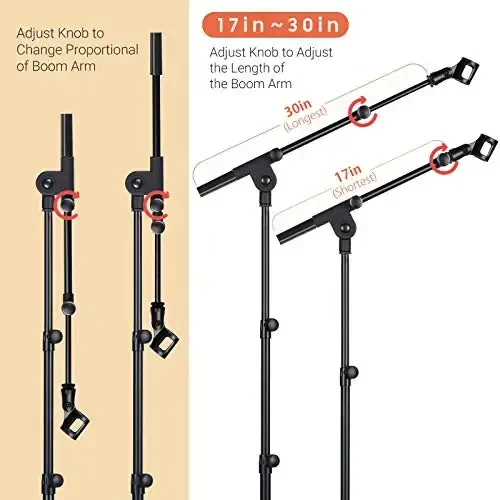 CAHAYA Tripod Microphone Stand Boom Arm Floor Mic Stand with Carrying Bag and 2 Mic Clips for Singing Performance Wedding Stage and Mic Mount CY0239 