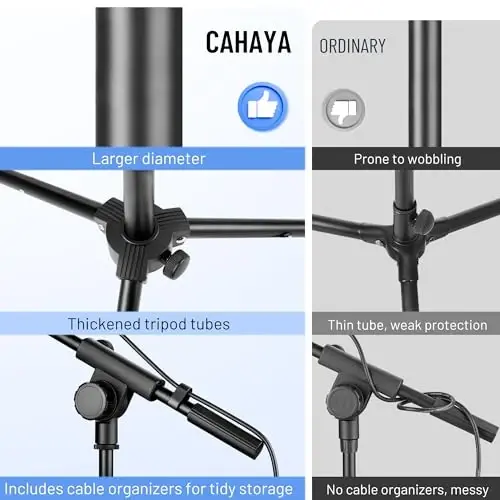 CAHAYA Mic Stand Floor Adjustable - Tripod Boom Arm Microphone Stand with Carrying Bag 2 Mic Clips 3/8