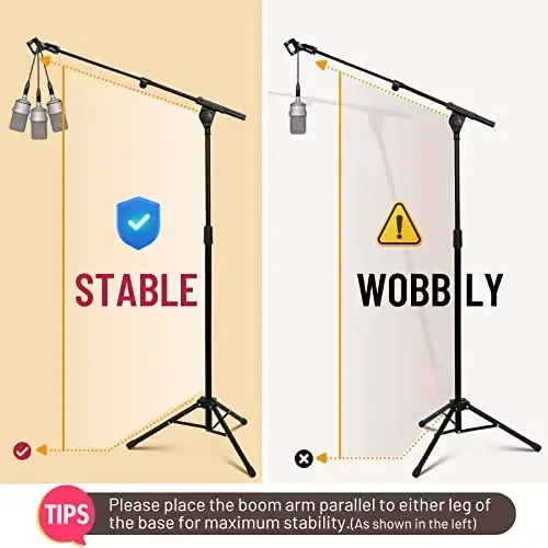 CAHAYA Mic Stand Tripod Boom Arm Floor Microphone Stand Height Adjustable with Carrying Bag and 2 Mic Clips 3/8
