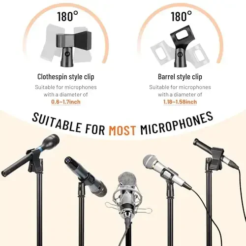 CAHAYA Mic Stand Tripod Boom Arm Floor Microphone Stand Height Adjustable with Carrying Bag and 2 Mic Clips 3/8