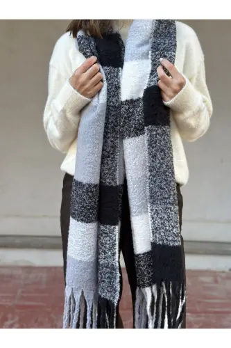 Cairo Bouclé 100% Buklet Gri-bej Premium Atkı-Füme - NOVON (1)