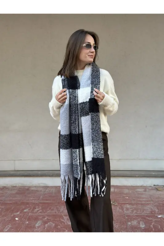 Cairo Bouclé 100% Buklet Gri-bej Premium Atkı-Füme - 1